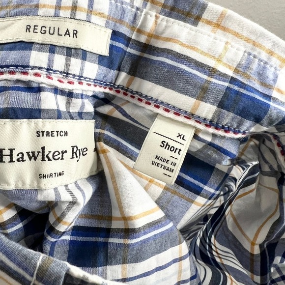 Hawker Rye Button Down Shirt Men's Size XL Short Blue Plaid Stretch Long Sleeve - Picture 5 of 6